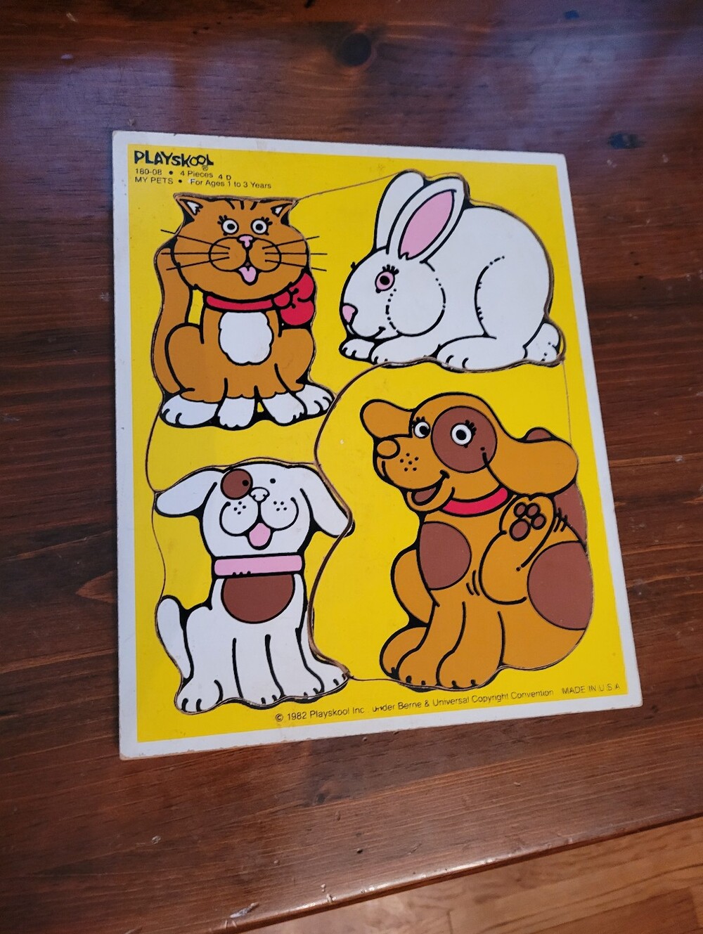 1982 Playskool My Pets 4pc Wood Tray Board Puzzle #180-08 USA